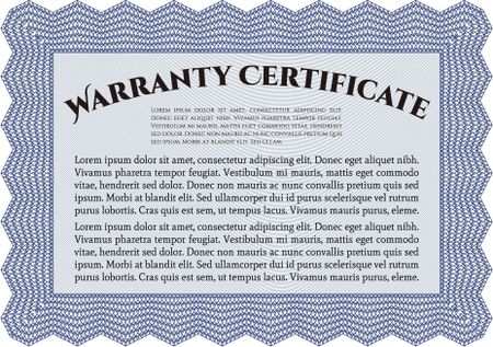 Sample Warranty certificate. With complex linear background. Vector illustration. Artistry design. 