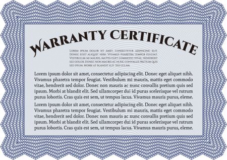 Sample Warranty certificate. With complex linear background. Vector illustration. Artistry design.