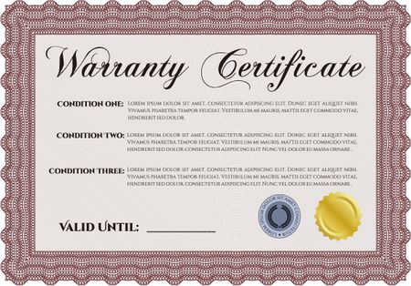 Sample Warranty. Border, frame. With linear background. Beauty design.