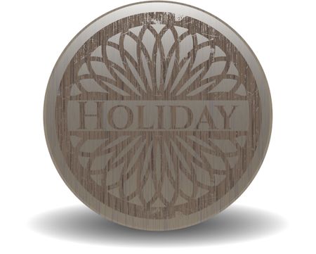 Holiday badge with wood background
