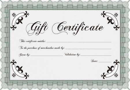 Gift certificate template. Complex design. Printer friendly. Detailed. 