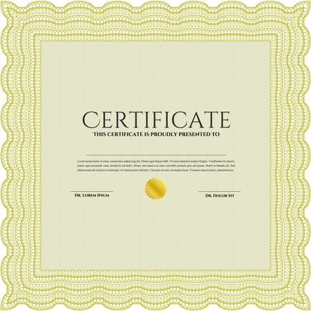 Yellow Diploma or certificate template. Superior design. Vector pattern that is used in currency and diplomas.Complex background. 