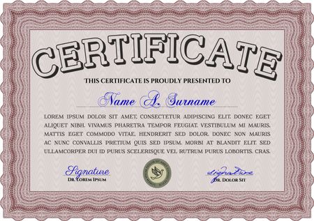 Red Diploma or certificate template. Superior design. Vector pattern that is used in currency and diplomas.Complex background. 