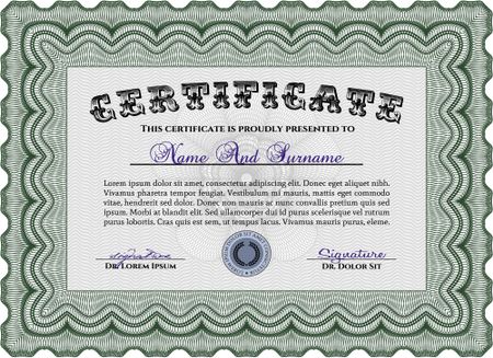 Certificate template. Detailed. Printer friendly. Nice design. Green color.