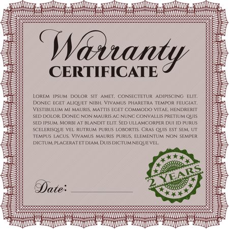 Warranty Certificate. Detailed. Printer friendly. Nice design. 