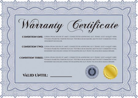 Warranty Certificate template. Detailed. Cordial design. With background. 