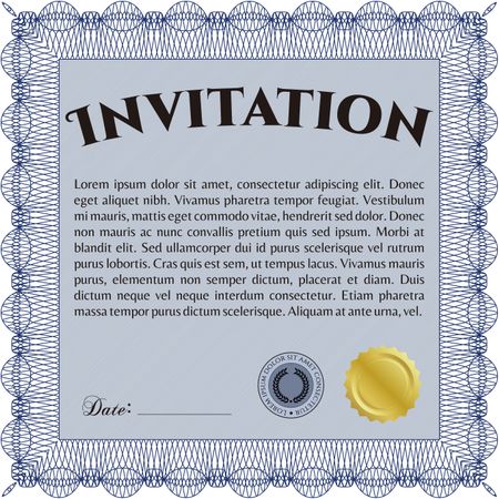 Retro invitation template. With complex linear background. Border, frame. Artistry design. 