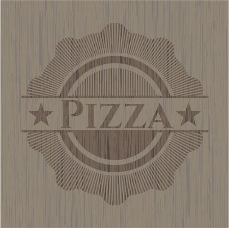 Pizza badge with wood background