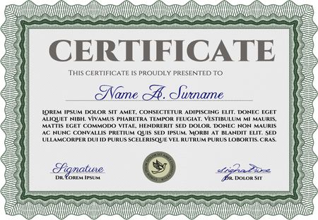 Green Sample Certificate. Vector pattern that is used in money and certificate. With quality background. Artistry design. 