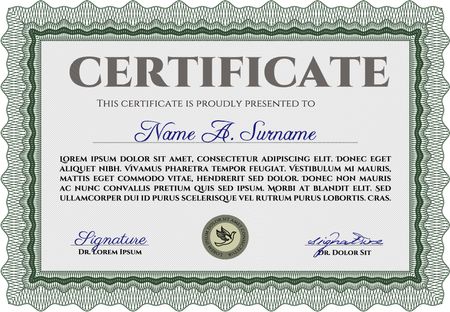 Green Sample Certificate. Vector pattern that is used in money and certificate. With quality background. Artistry design.