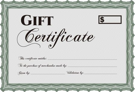 Retro Gift Certificate. With background. Cordial design. Detailed. 