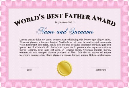 Best Father Award Template. With guilloche pattern and background. Vector illustration. Elegant design. 