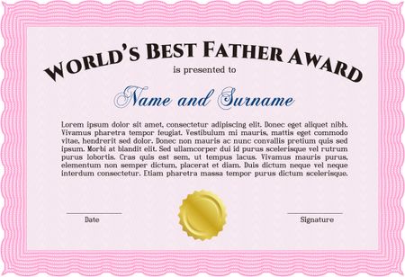 Best Father Award Template. With guilloche pattern and background. Vector illustration. Elegant design.