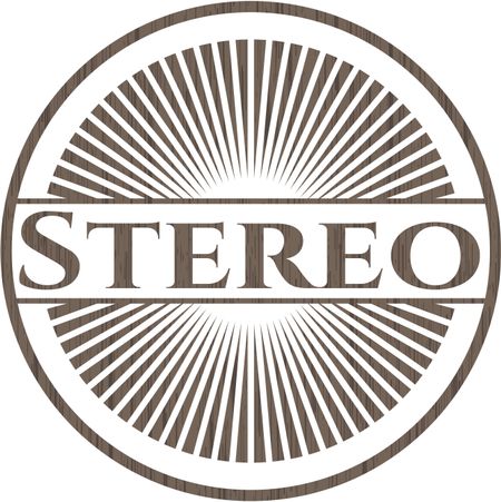 Stereo badge with wooden background