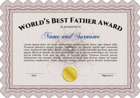 Best Father Award Template. Vector illustration. Elegant design. With guilloche pattern. 