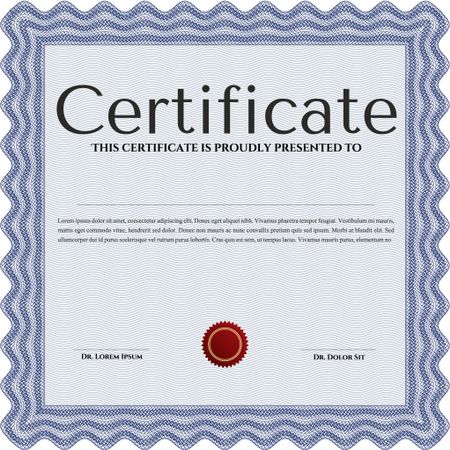 Blue Certificate template or diploma template. Beauty design. Complex background. Vector pattern that is used in currency and diplomas.