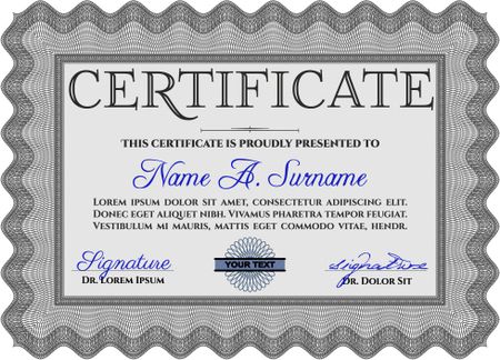 Grey Certificate template or diploma template. Beauty design. Complex background. Vector pattern that is used in currency and diplomas.