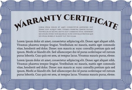 Template Warranty certificate. Border, frame. Complex background. Lovely design. 