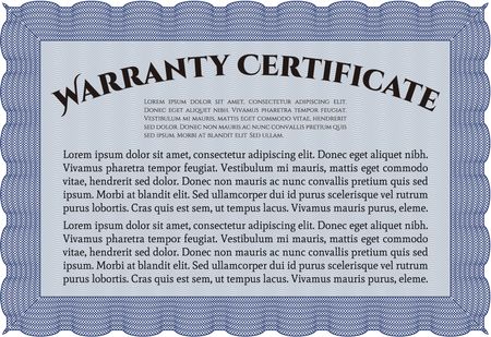 Template Warranty certificate. Border, frame. Complex background. Lovely design.