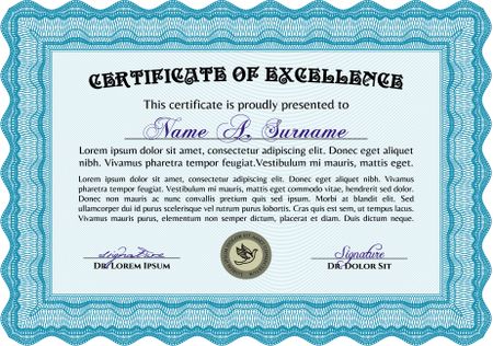 Light blue Certificate template or diploma template. Vector pattern that is used in currency and diplomas.Complex background. Beauty design. 