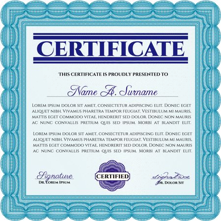 Light blue Certificate template or diploma template. Vector pattern that is used in currency and diplomas.Complex background. Beauty design.