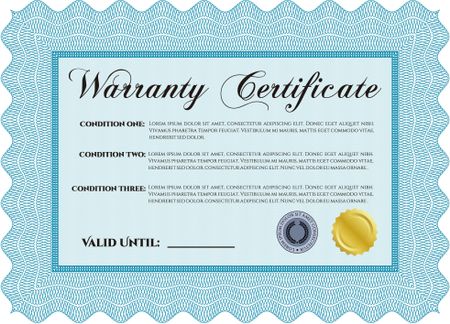 Template Warranty certificate. Border, frame. Superior design. With quality background. 