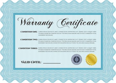 Template Warranty certificate. Border, frame. Superior design. With quality background.