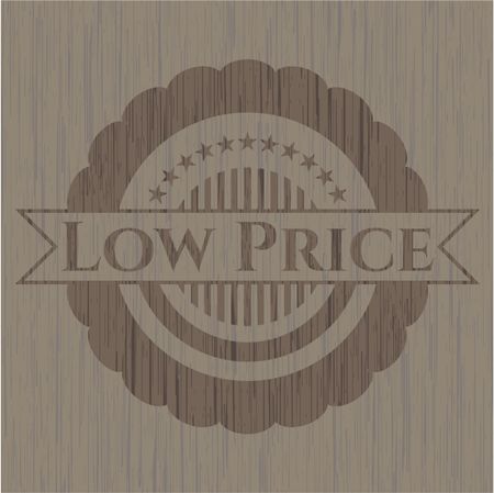 Low Price badge with wood background
