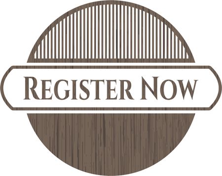 Register Now retro wood emblem