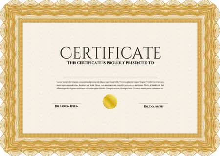 Orange Diploma template or certificate template. With quality background. Vector pattern that is used in money and certificate. Beauty design. 