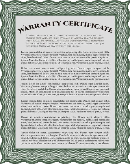 Warranty Certificate template. Easy to print. Detailed. Nice design. 