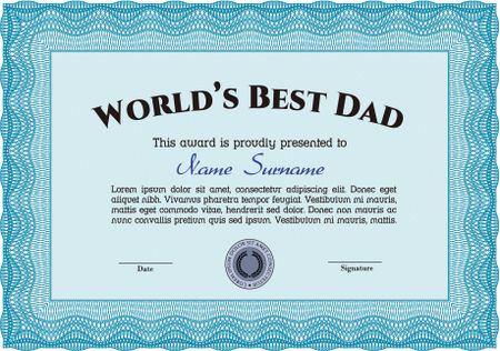 World's Best Dad Award. Complex design. Detailed. Printer friendly. 