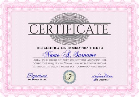 Pink Certificate template. Nice design. Detailed. Printer friendly. 