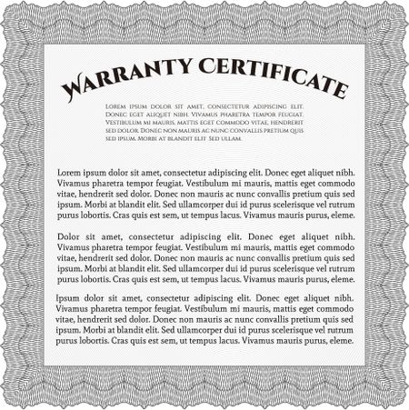 Warranty Certificate. Complex design. Detailed. Printer friendly. 