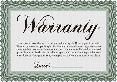 Warranty Certificate. Complex design. Detailed. Printer friendly. 