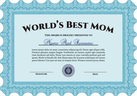 Best Mom Award. Complex background. Lovely design. Border, frame. 