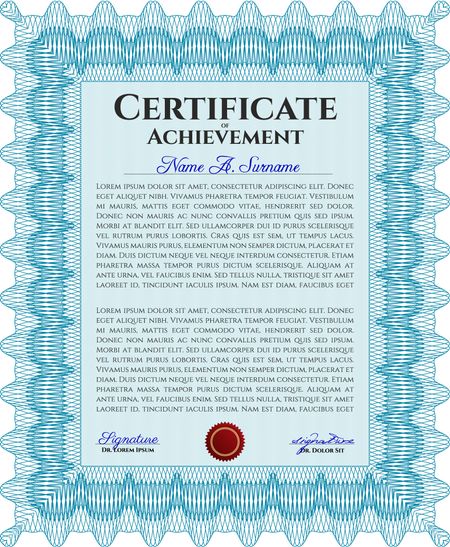 Diploma template or certificate template. Complex background. Beauty design. Vector pattern that is used in currency and diplomas.Light blue color.