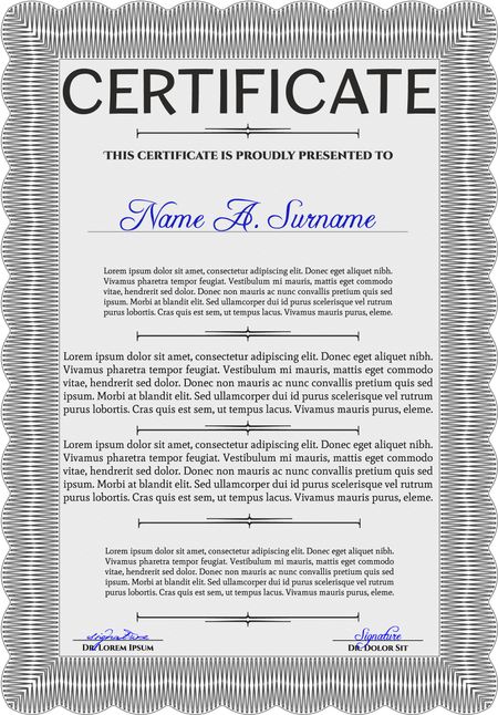 Grey Certificate template or diploma template. Superior design. Vector pattern that is used in currency and diplomas.Complex background. 