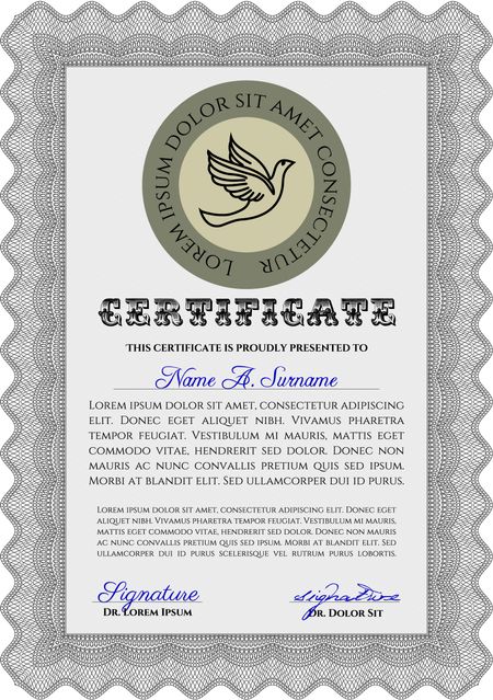 Grey Certificate template or diploma template. Complex background. Beauty design. Vector pattern that is used in currency and diplomas.