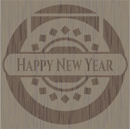 Happy New Year vintage wooden emblem