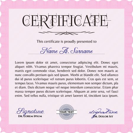 Certificate template or diploma template. Vector pattern that is used in currency and diplomas.Complex background. Beauty design. Pink color.