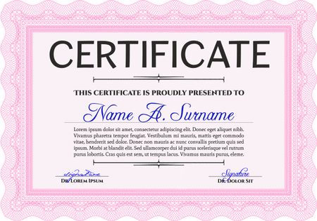 Certificate template or diploma template. Vector pattern that is used in currency and diplomas.Complex background. Beauty design. Pink color.