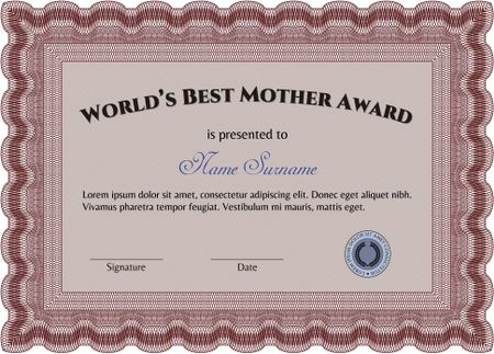 World's Best Mom Award Template. Good design. Customizable, Easy to edit and change colors. With complex background.