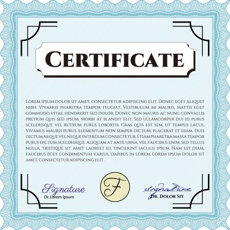 Light blue Diploma template. Excellent design. Vector illustration. With complex background. 