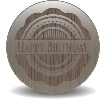 Happy Birthday badge with wooden background