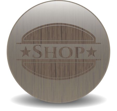 Shop badge with wooden background
