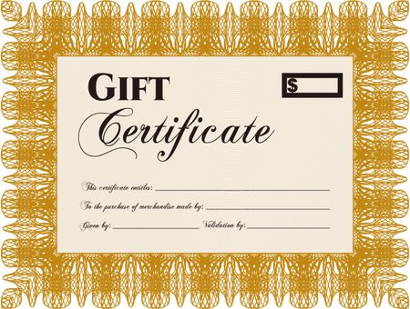 Gift certificate template. Easy to print. Detailed. Nice design. 