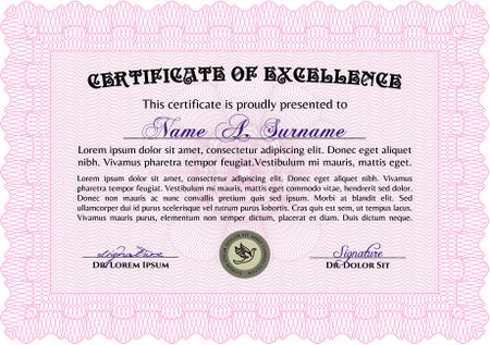 Pink Certificate template. Easy to print. Customizable, Easy to edit and change colors. Nice design. 