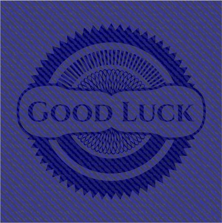 Good Luck badge with denim texture