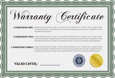 Sample Warranty certificate. With complex linear background. Artistry design. Vector illustration. 